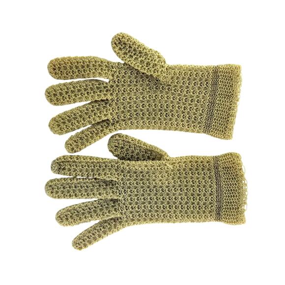 Vintage Beige Knit Gloves, Theater Costume or Dress Up, Small Medium Stretchy - Picture 4 of 9
